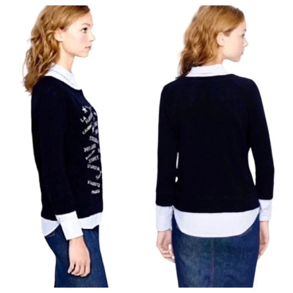 J CREW | Port of Call Cities Navy Blue Waffle Knit 100% Cotton Sweatshirt Size M - Picture 2 of 8